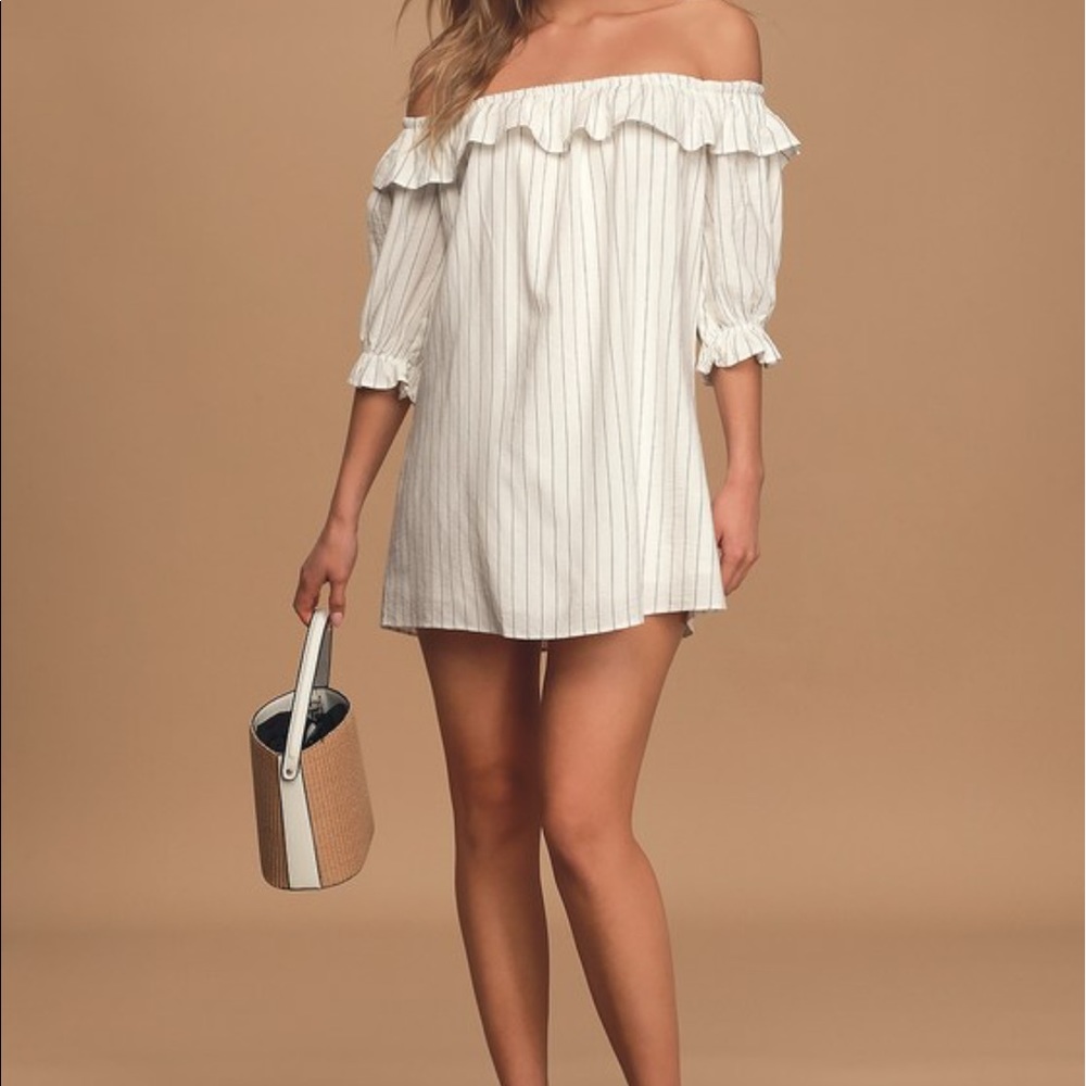 Lulus “Seeing You Smile” Striped Off-The-Shoulder